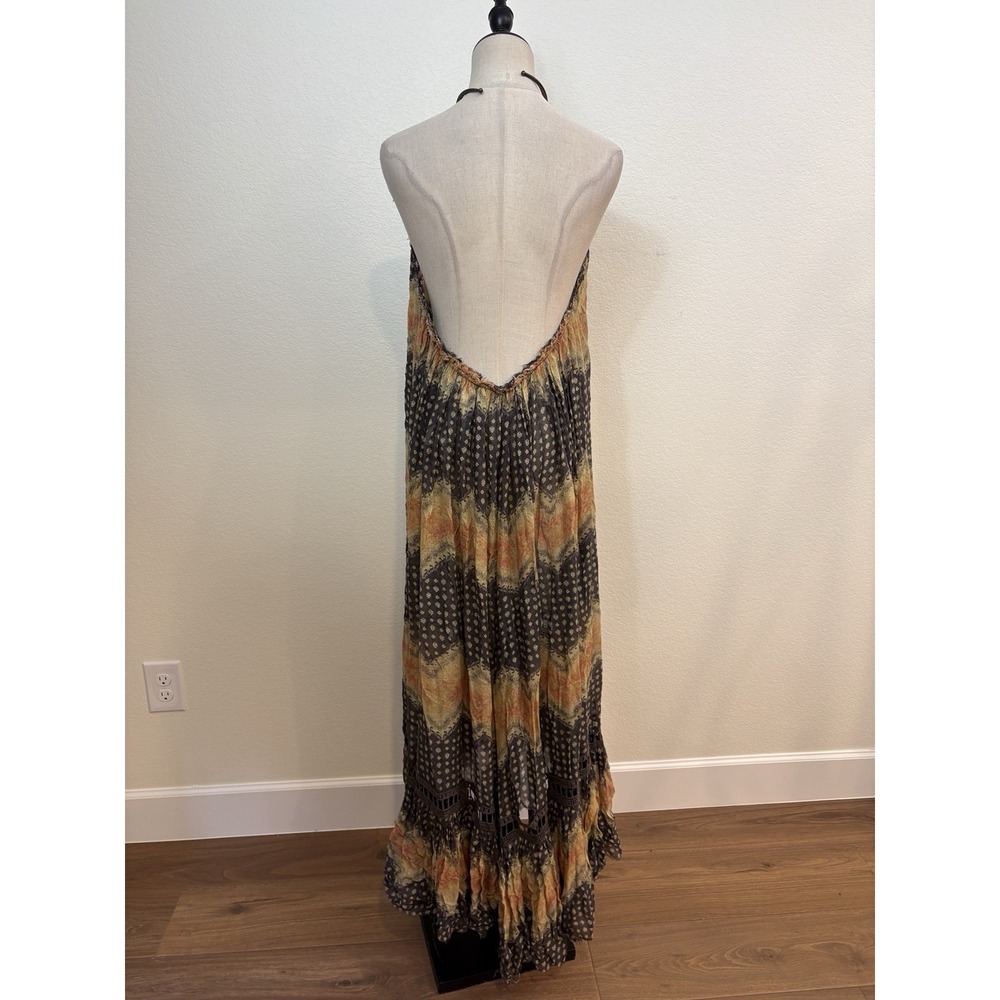 Free People Fp One Boho Crochet Halter Dress Maxi Open Back Sz S Gauze Festival - Picture 5 of 11